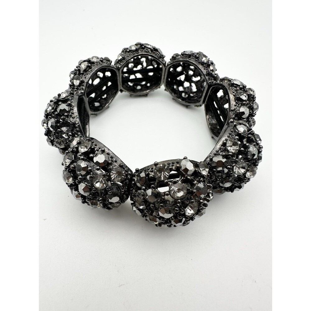Black Rhinestone Cluster Stretch Bracelet